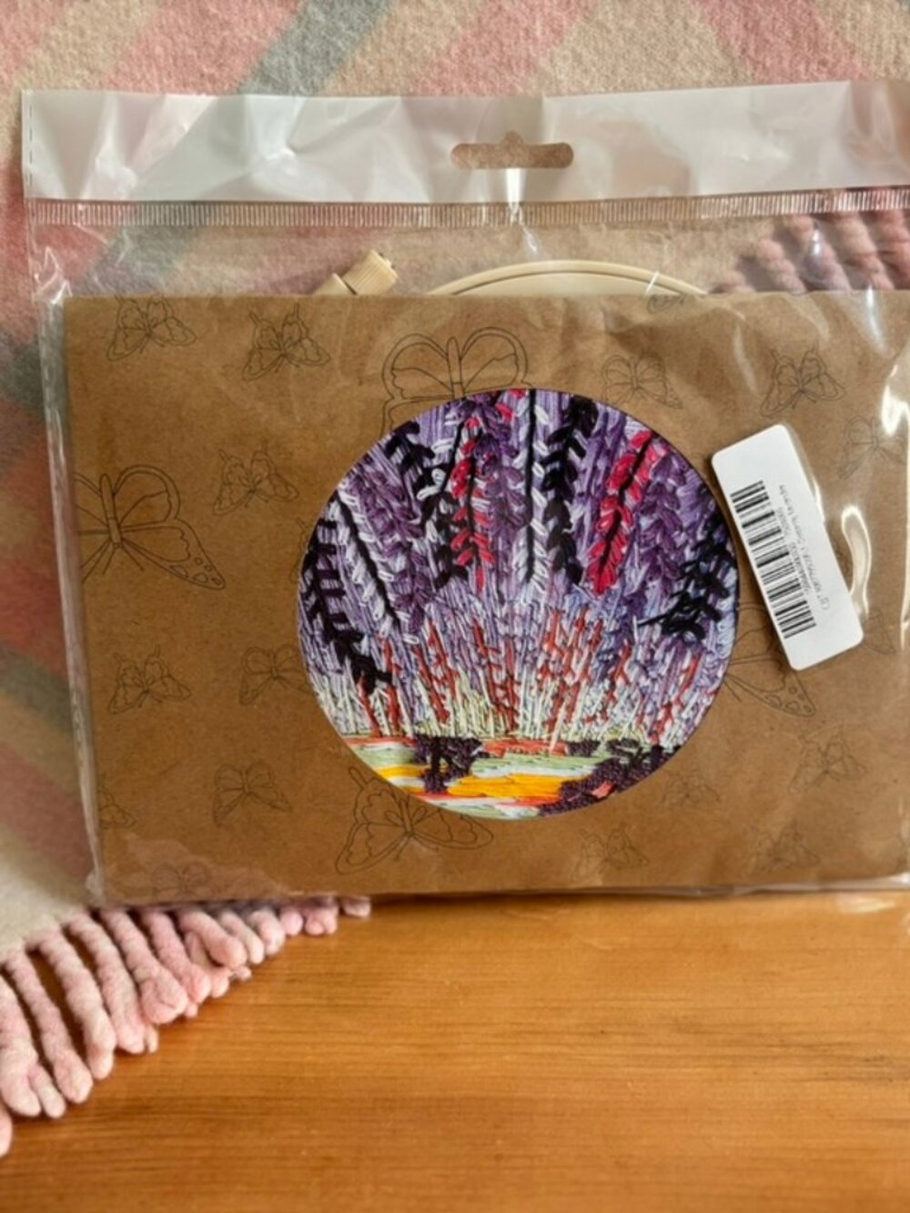 Embroidery Kit Round Purple Flowers Sunset Scenery NIP